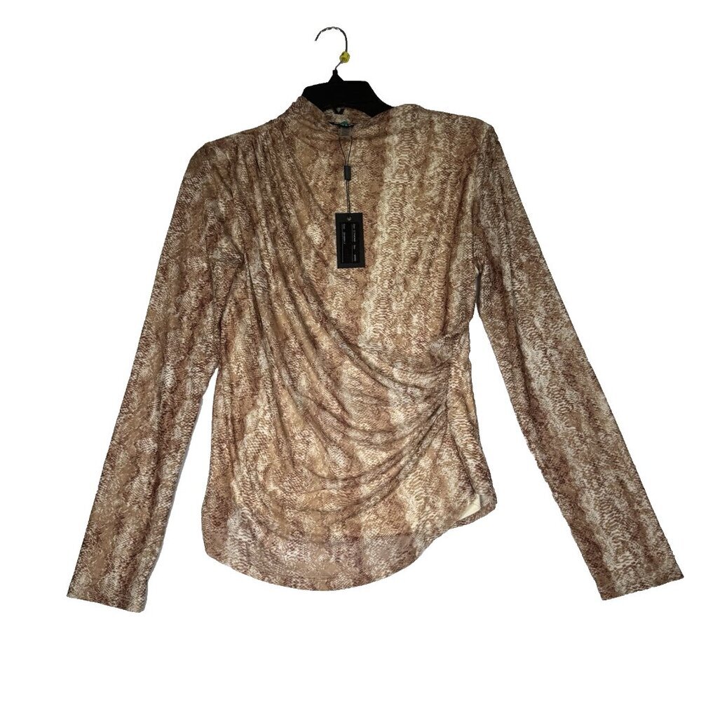 Cable & Gauge Women’s Brown Snakeskin Animal Print Lined Mesh Long Sleeve Top M